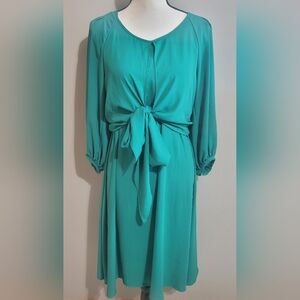 Maeve Teal Tie-Front Long Sleeve Dress